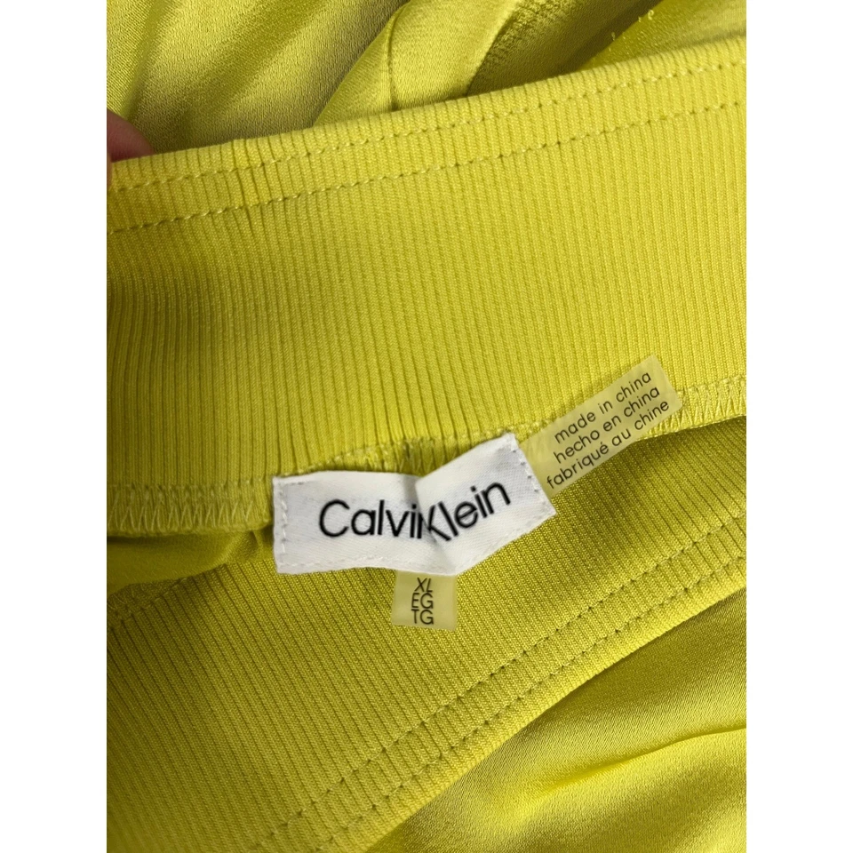 Calvin Klein Women's XL Wide Leg Satin Pull On Pants Elastic Waist Yellow - Image 3 of 4