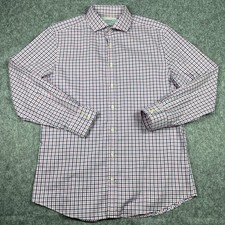 Charles Tyrwhitt Shirt Mens 16.5x34 Pink Navy Blue Check Extra Slim Fit Non-Iron