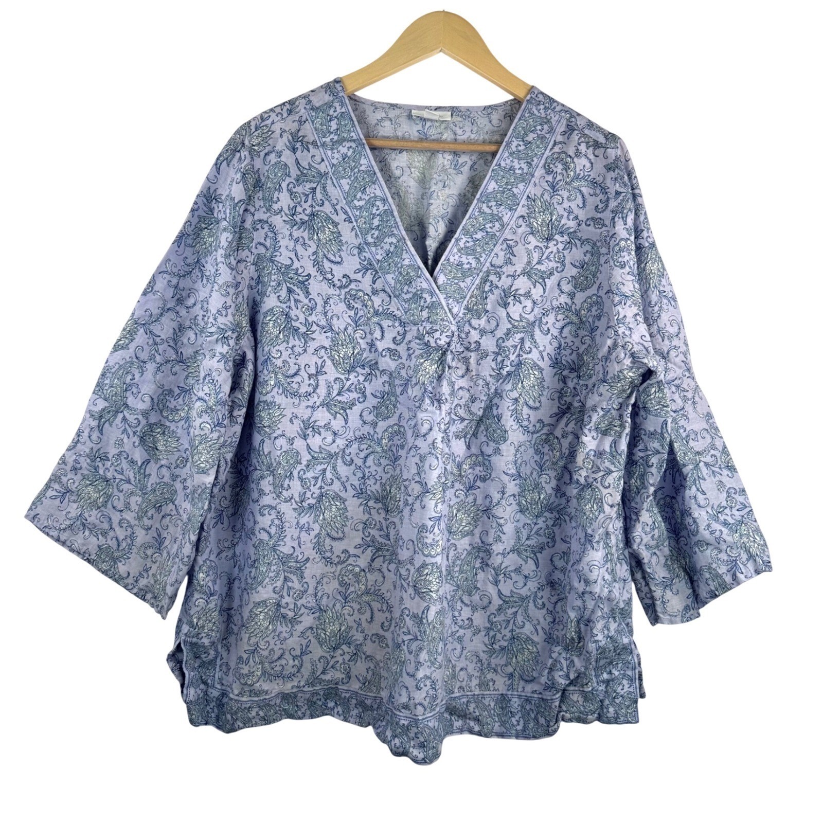 J. Jill Paisley love Linen Tunic sz 2X Purple 3/4 Sleeve Floral boho lagen