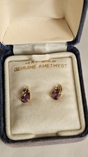 NIB GENUINE 1.16 Cts AMETHYST STUD EARRINGS 14K GOLD - .72 g - Signed  Tested