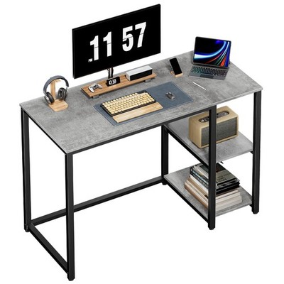 Computer Desk 40 inches with 2-Tier Shelves Sturdy Grey Desks with Large Stor...