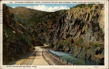Entering Thompson Canon Colorado Rocky Mountain National Park postcard s877