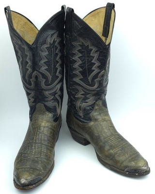 VTG Sanders Mens 9.5 D Brown Black Stitched Leather Cowboy Western Boots