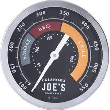 Oklahoma Joe's 3 Inch Glow in the Dark Thermometer Stainless Steel Temperatur...