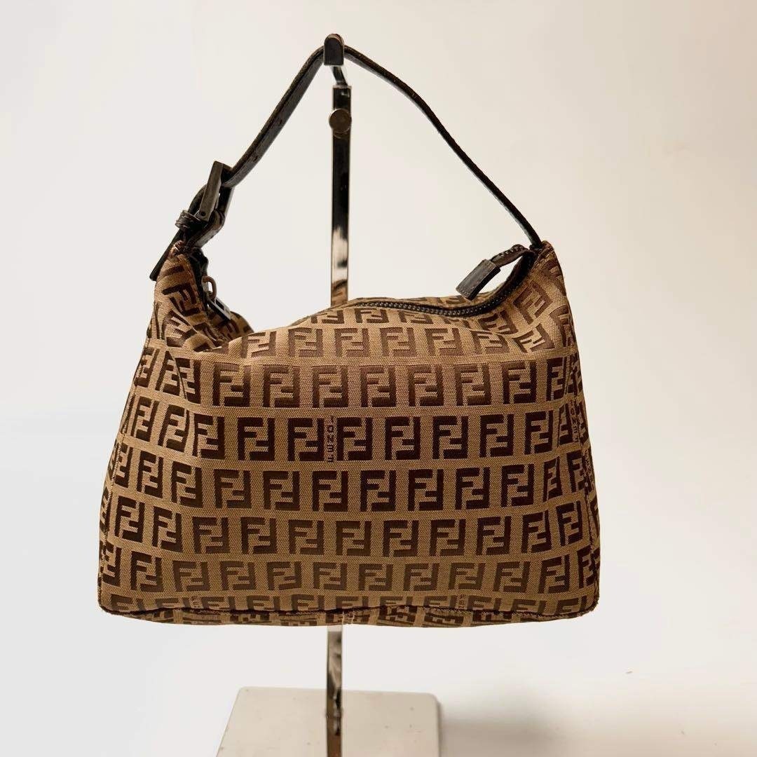FENDI Zucchino Canvas One-Shoulder Bag Brown Authentic