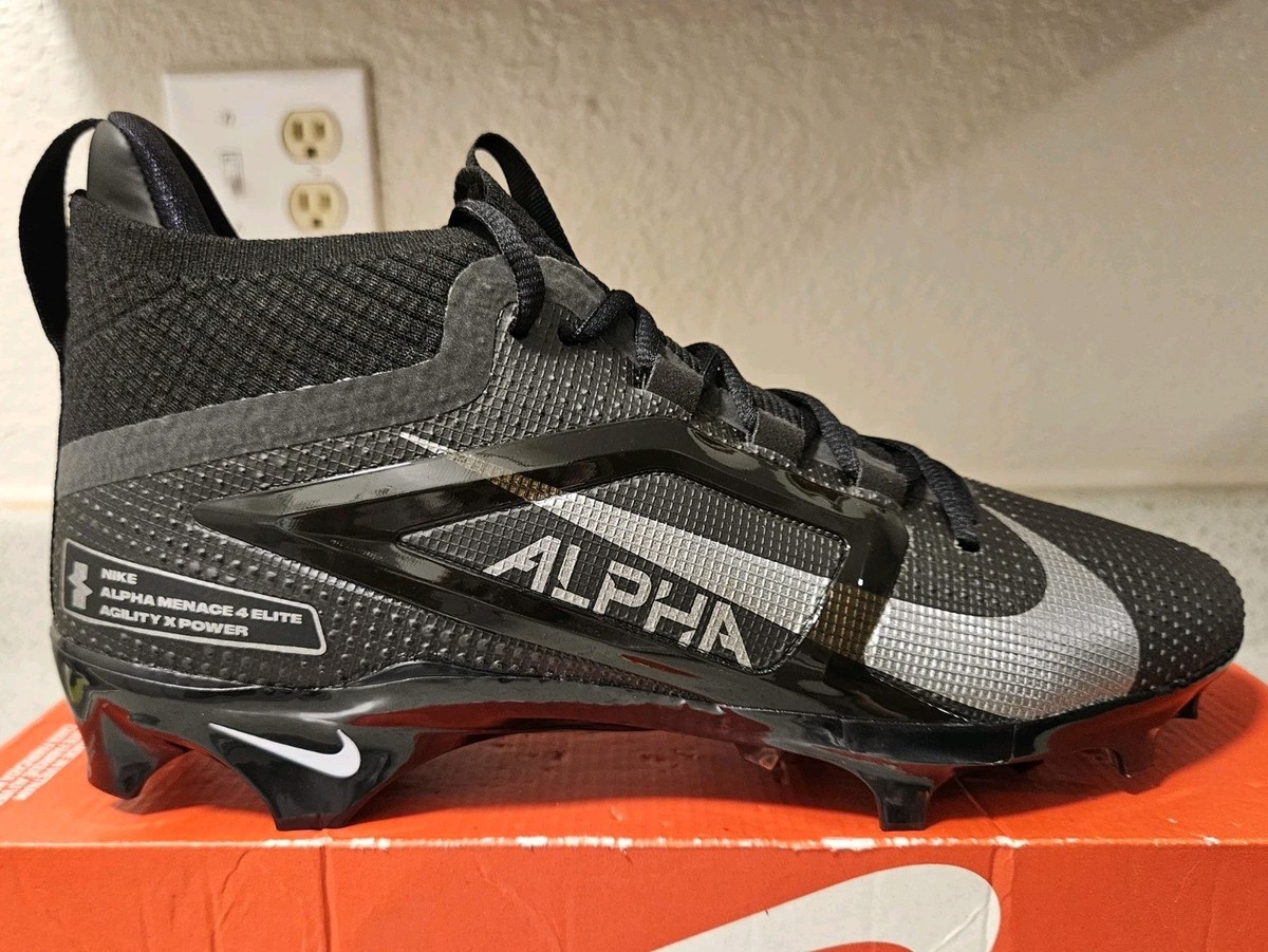 $210 Nike Alpha Menace Elite 4 Football Cleats Black Silver Men's