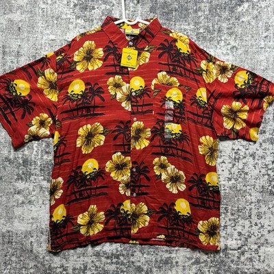 Vintage Paradise Gold Hawaiian Shirt Mens XXL Aloha Floral Beach Camp  Tropical