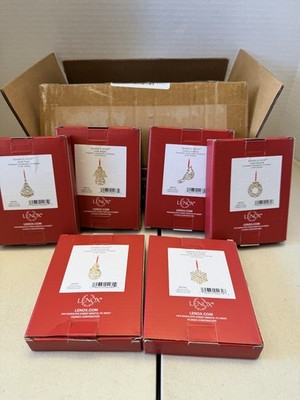 LOT 6 piece Lenox sparkle & scroll ornament set Gold color