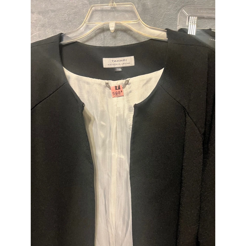 Tahari 22W Black Skirt Suit Set Jacket & Skirt Trim Detail Plus Size Career Wear - Image 2 of 4