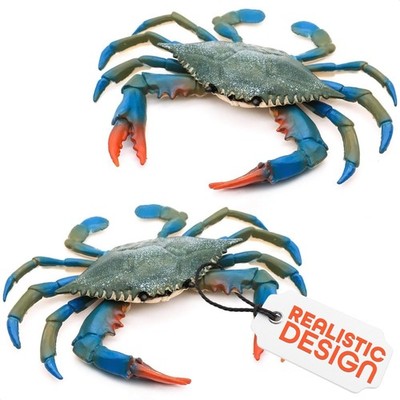 2 Pcs Blue Crab Toy - 6.6 X 5.3'' Imitation Crab Decorations with Lifelike Tex...