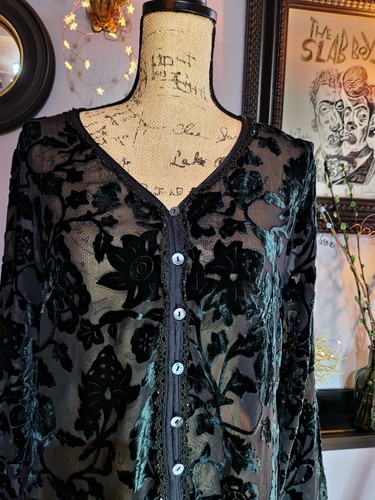 90s Sheer Button Down Devore Kimono UK 10/12 (US 8) - Picture 8 of 9