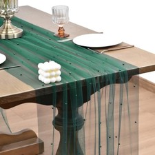 Fall Pearl Table Runner 10ft Rustic Boho Tulle 10ft Single Emerald Green