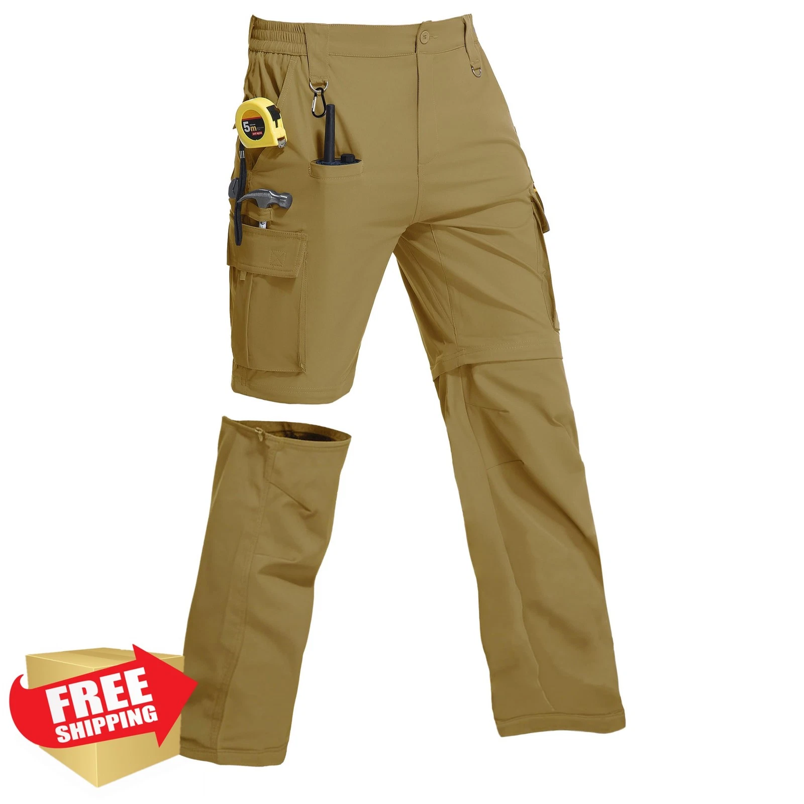 MeGriverous Men's Convertible Hiking Pants Zip Off Cargo Lightweight