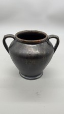 Vintage Art Pottery Two Handled Vase Urn Pot Metallic Gunmetal Lustre Glaze