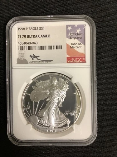 1998 P American Silver Eagle NGC PF70 Ultra Cameo John Mercanti Signed