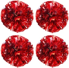 "TTSAM 4 Pack (2 Pair) Metallic Foil Cheerleader Pom Poms & Plastic Ring Cheer P