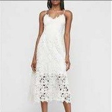 Express White Lace Floral Midi Dress Spaghetti Romantic Crochet Bridal Large