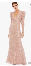 Mac Duggal Long Sleeve Gown Dress Embellished Shoulder Detail, Taupe, Size 2
