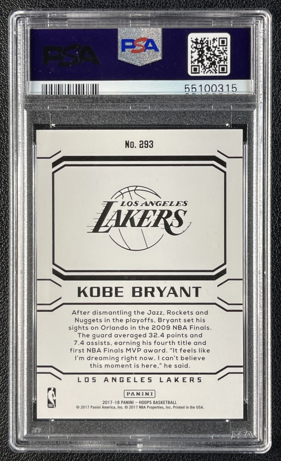 KOBE BRYANT PSA 10 2017-18 PANINI HOOPS #293 CAREER TRIBUTE GOLD 09/10 LAKERS view 2