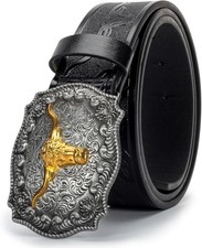Western-Cowboy-Belts for Men Women Floral-Engraved-Belt with Medium, Black