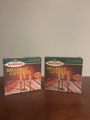 Manischewitz Shabbat Candles 2 Pack (24 Candles) White 3 Hour Burn Candlesticks
