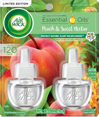 Plug in Scented Oil Refill, 2 Ct, Fresh Peach and Sweet Nectar, Air Freshener, E