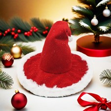Adults Christmas Santa Hat Witch Large Brim Soft Plush Xmas Cap Festival AU