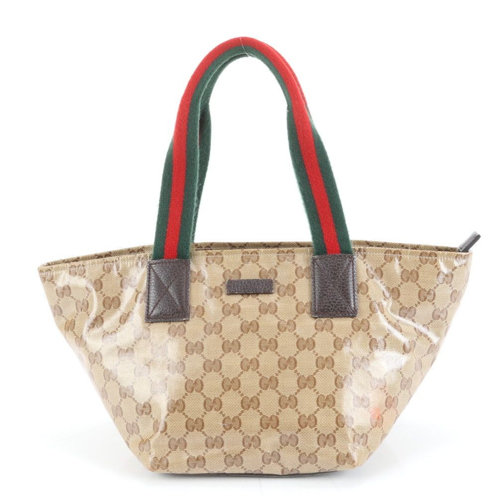 Gucci GG Crystal Leather Tote Bag Brown Women's Shoulder Handbag Authentic