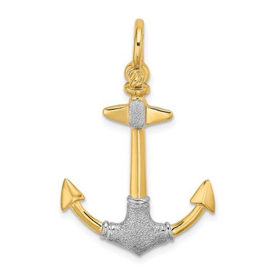 14K mit Rhodium 3-D strukturierter Anker mit Schäkel Kaution Bettelarmband Halskette