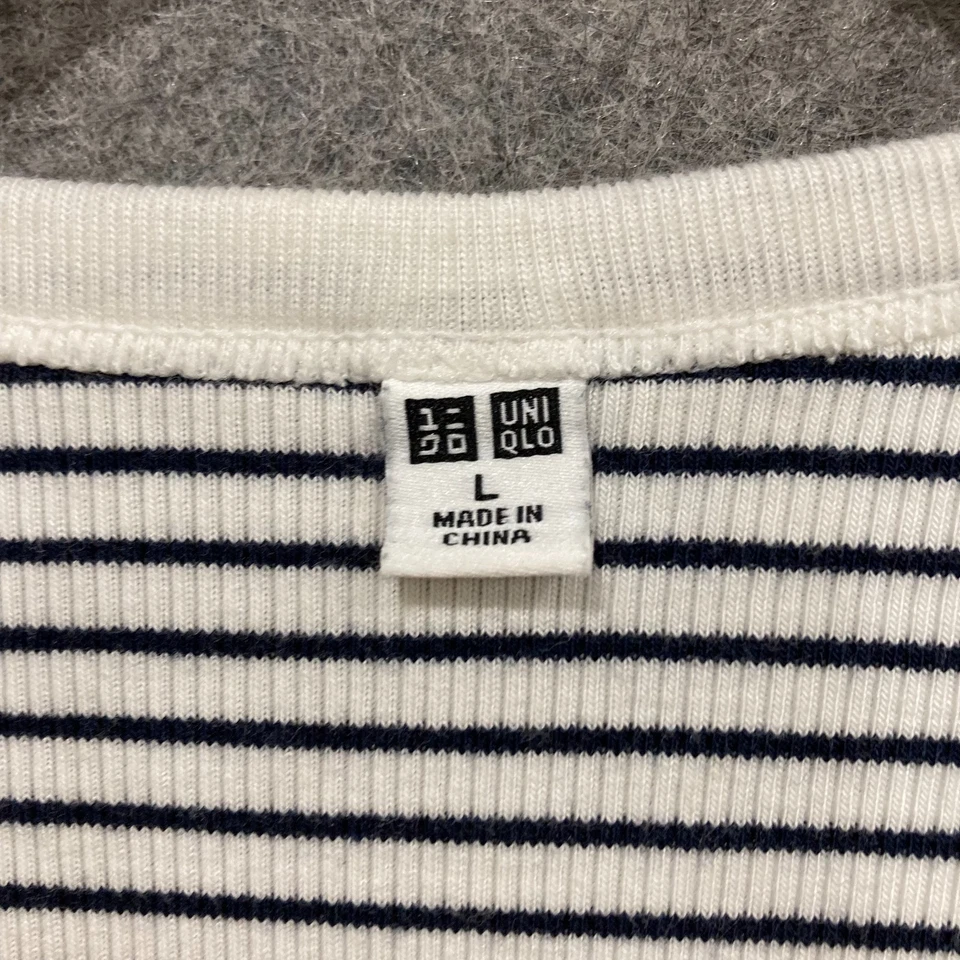 Camisa Uniqlo para mujer talla grande blanca a rayas manga larga mezcla de algodón 30106 Foto 4 de 4