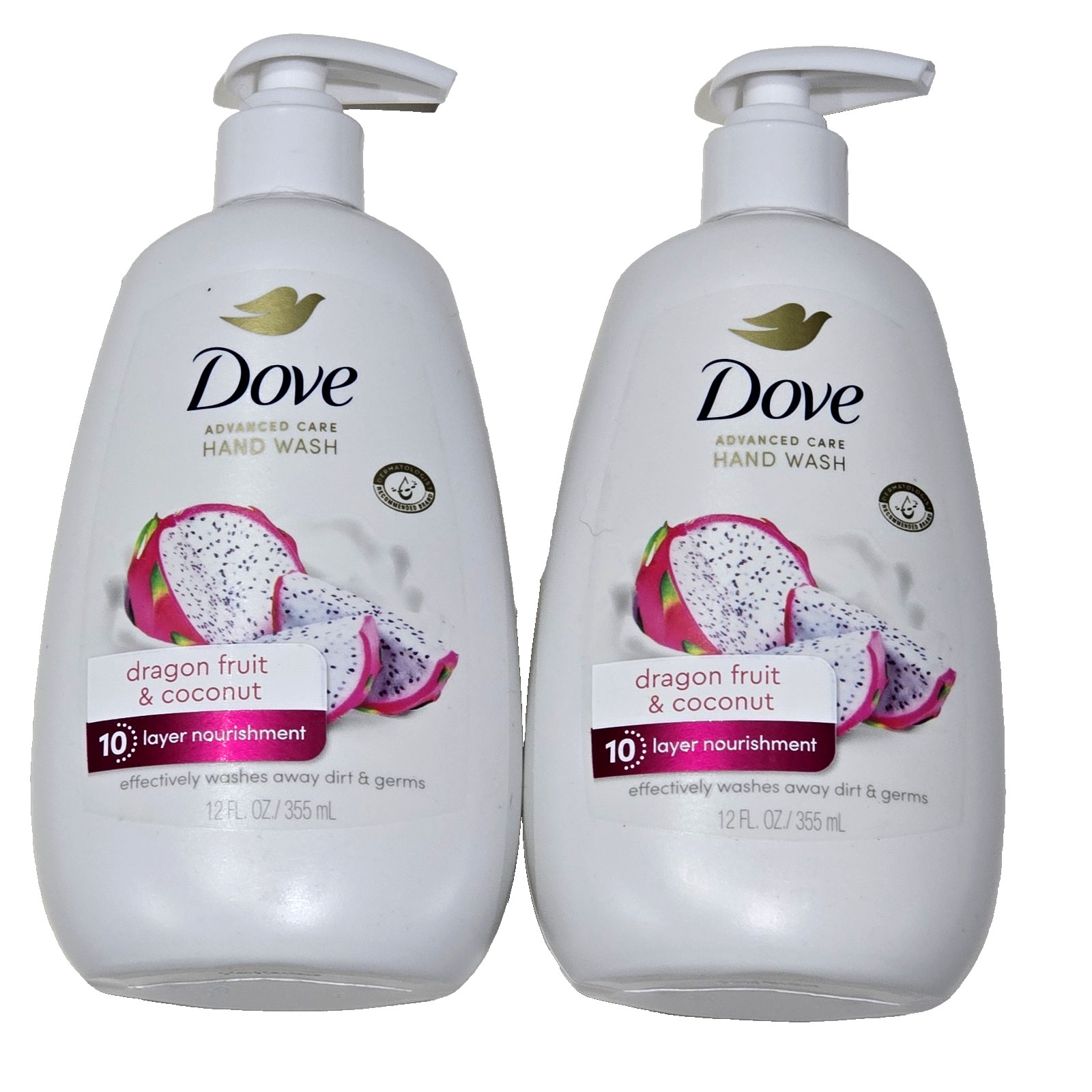 2 Pack Dove Advanced Care Hand Wash Dragon Fruit Coconut 10 Layer 12oz.
