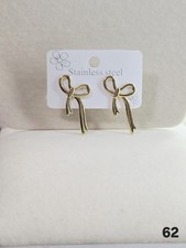 Stainless Steel Gold Tone Bow Stud Earrings