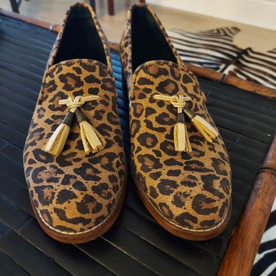 Girotti Leopard Print Suede Oxford Shoes With Gold Leather Tassels Size 37 