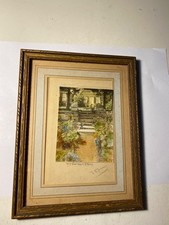 Vintage Hand Colored Photo In Frame My Garden Steps By L. S. Towner Signed