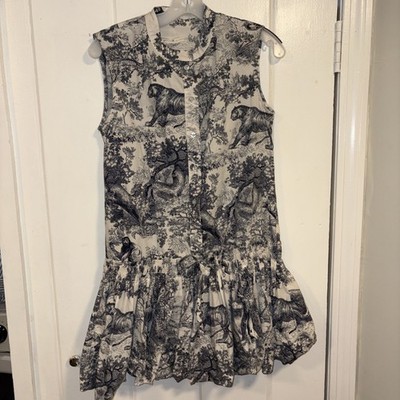 Christian Dior Dioriviera Sz 6 Ruffled Dress Toile de Jouy Sauvage motif Jungle