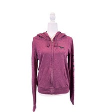 Pink Victoria's Secret Full Zip Hoodie Maroon Heathered Logo Graphic Medium