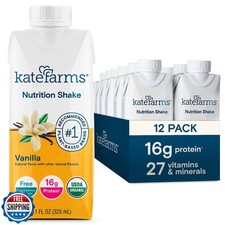 KATE FARMS Organic Nutrition Shake, Vanilla, 16g Protein, 27 Vita