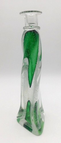 Adam Jablonski Kunstglas grün Kerzenhalter Polen signiert abstrakt Blasen - Bild 1 von 9