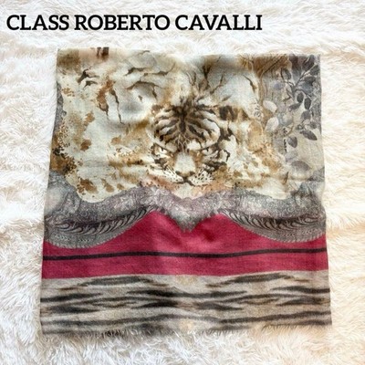 Roberto Cavalli Animal Print Large Scarf Shawl Faux Silk Women EX