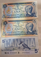 Canada $5 Dollar Banknotes, 1972 x 2: 1986 x 1 - Circulated - 7135