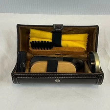 Leather Shoe Shine Kit Travel Case with Brush Polish Applicator Buffer