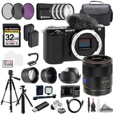 Sony ZV-E10 Black Body Sonnar T FE 55mm f/1.8 ZA Lens 32GB 9PC Filtr-MEGAKit