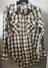 VINTAGE 70's Levi  s Plaid Pearl Snap Down Shirt Sz Large Western Style