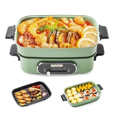 3-in-1 Electric Hot Pot, Multi-use Shabu Shabu Pot with Grill Pan & Steamer, ...