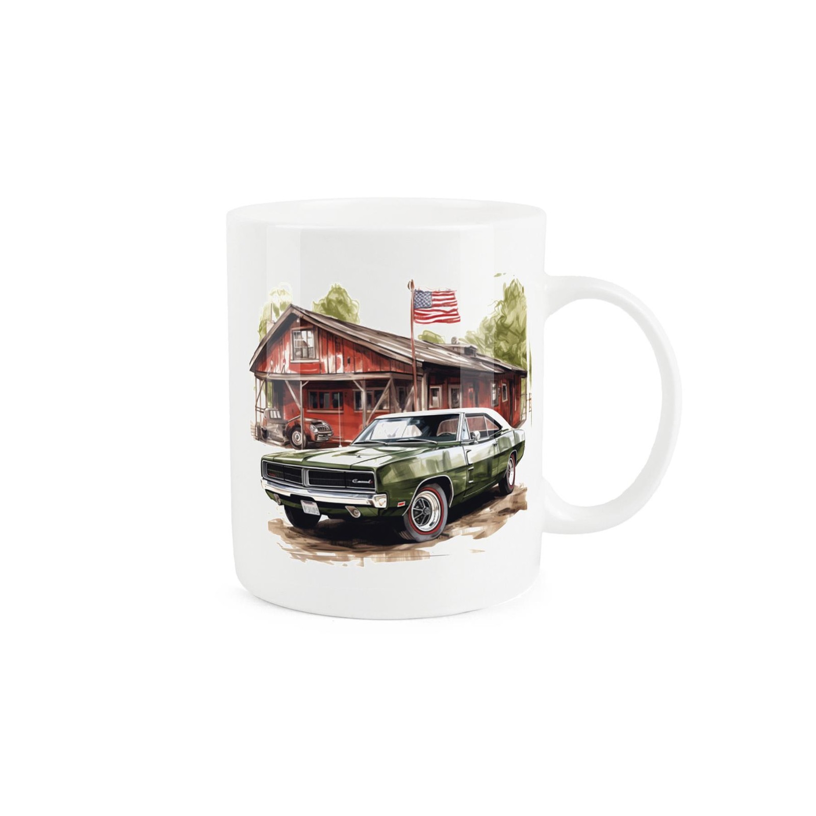 Vintage Car Mug - Watercolour Green Classic Car Gift - Bone China Cup