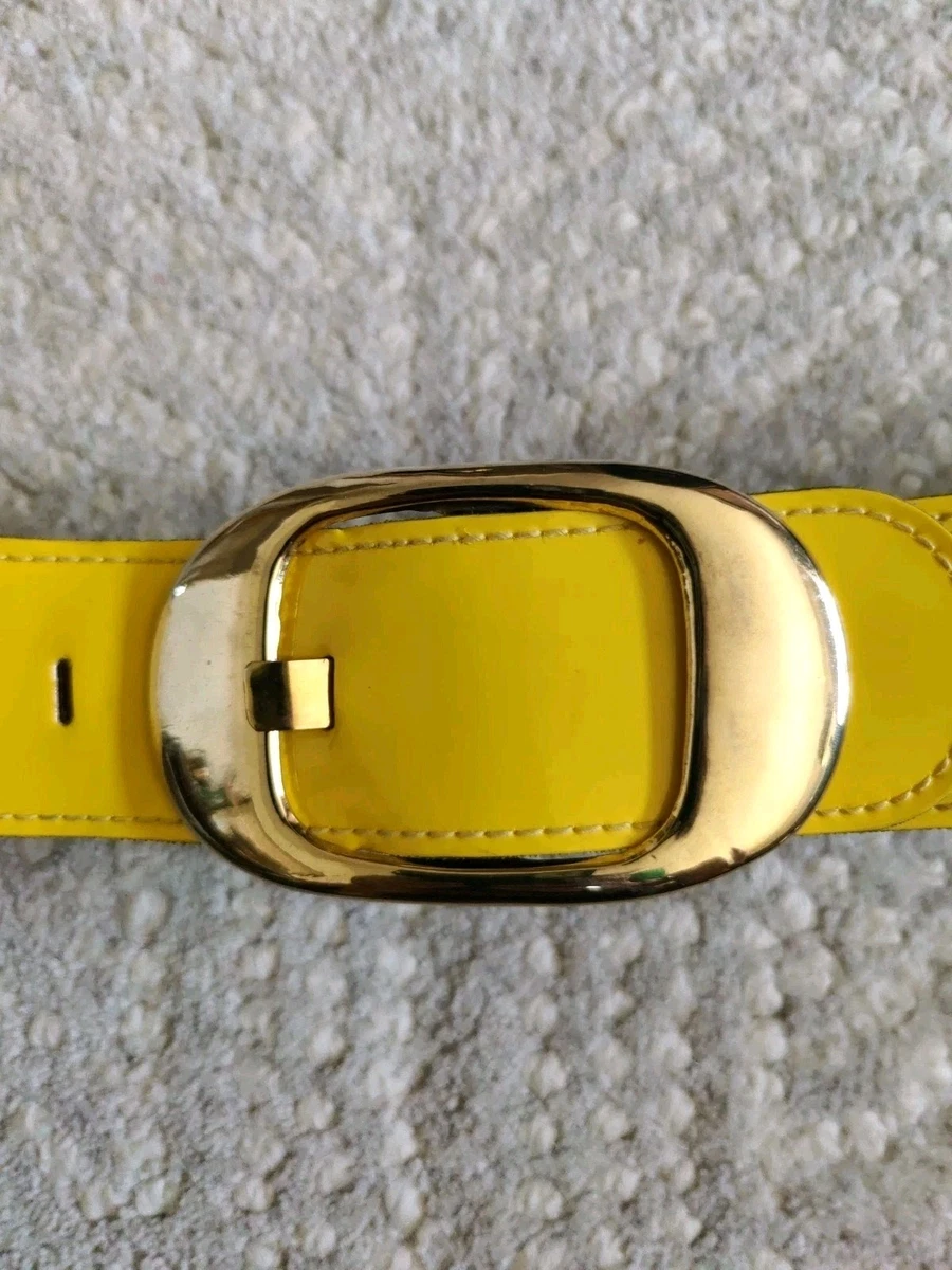 ACME leather goods, Berkeley Yellow Belt with Black Egyptian Motifs Leather Yellow Vintage Belts for sale | eBay main image 2