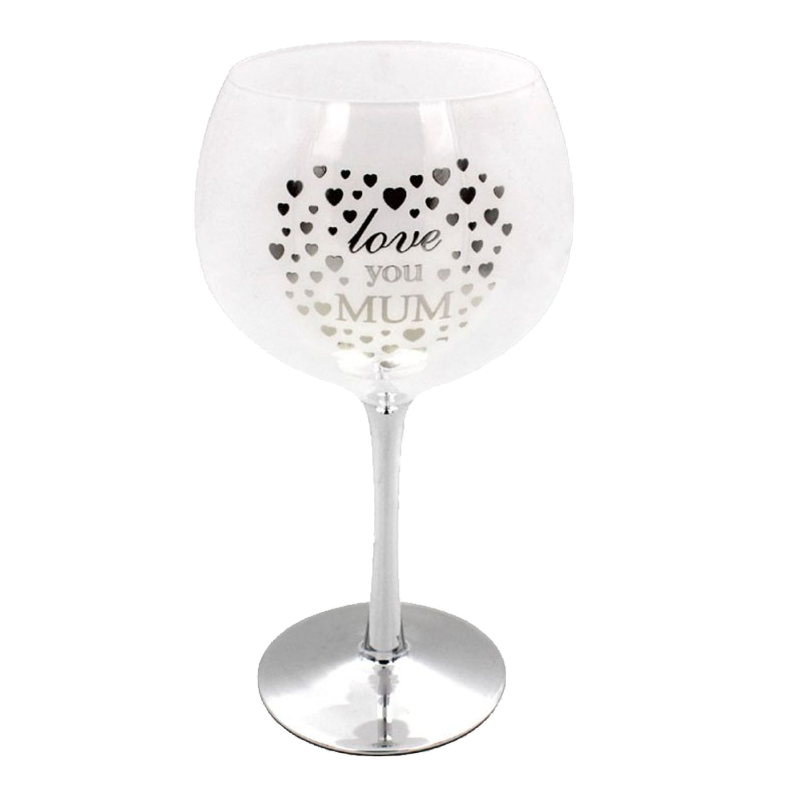 White & Silver Gin Glass - Heart Detail - Love you Mum