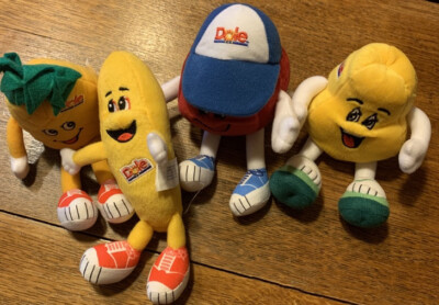 Vintage 1999 Dole Fruit Plüsch Friends 4er Set Banane, Papaya, Ananas, Cranberry