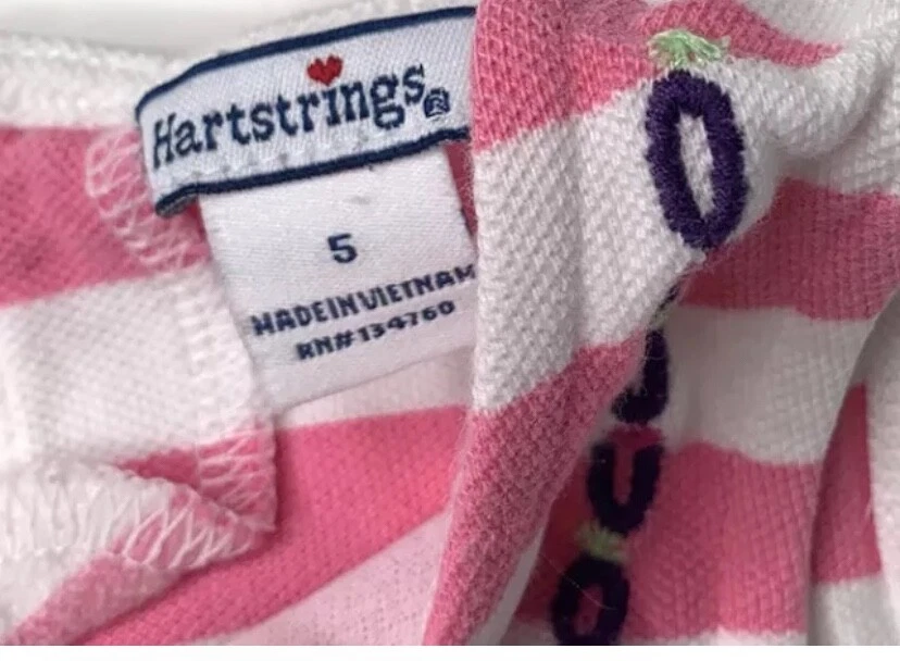 Hartstrings Tank Top Girls 5 Pink White Striped Floral Cotton - Image 3 of 4