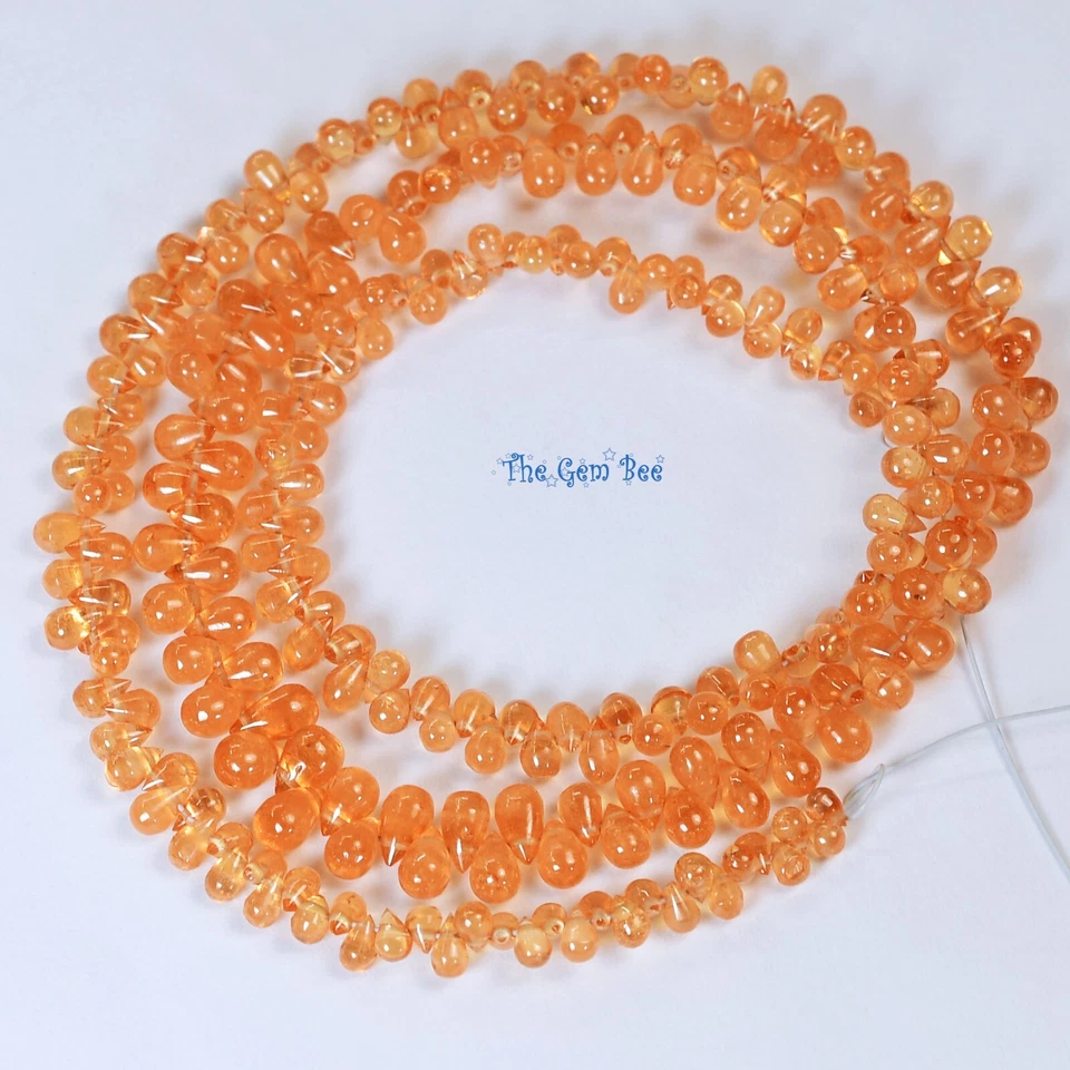58CT Gem Orange Spessartite Mandarin Garnet Smooth Teardrop Briolette Bead 16" - Image 3 of 4